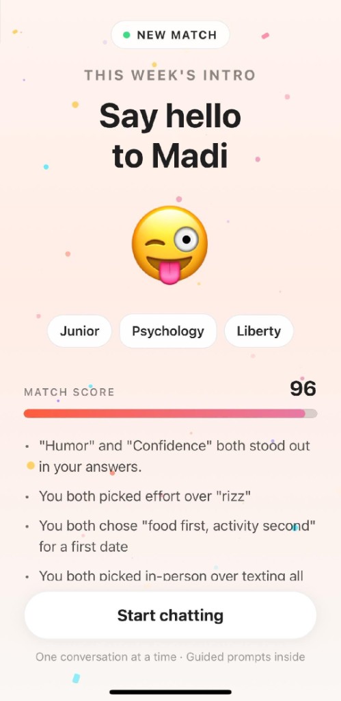 Chance app: new match screen