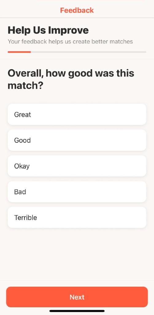 Chance app: cycle feedback